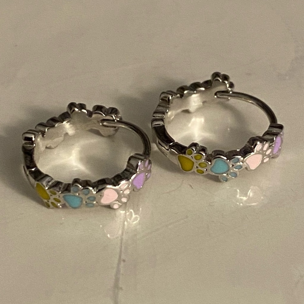 O82 - ๐พ Colorful Dog Cat Paw Footprint Earrings Sterling Silver 925 - Picture 7 of 7